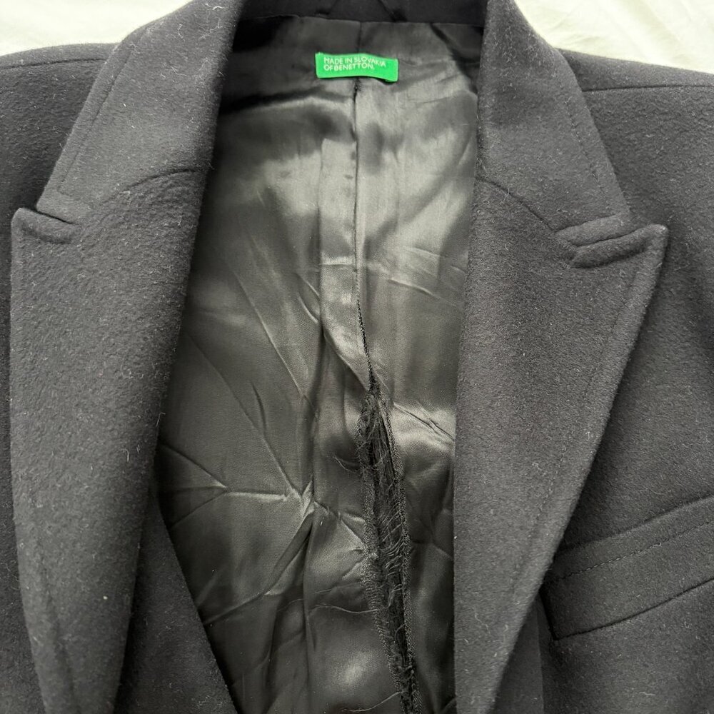 BENETTON Wool Button Front Long Dress Coat Black Large Sz 50 - Picture 12 of 16